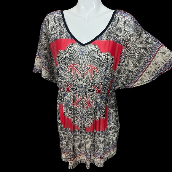 Alfani Semi Sheer Nylon Mesh Paisley Studded Elastic Waist Tunic Large - Picture 2 of 9